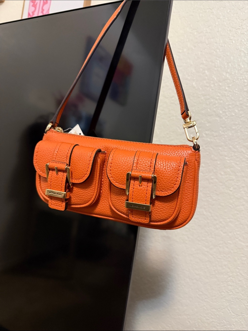 Michael Kors Orange Leather Double-Pocket Shoulder Bag, + Logo MJ Wallet🔥🔥🔥🔥 - Picture 8 of 8
